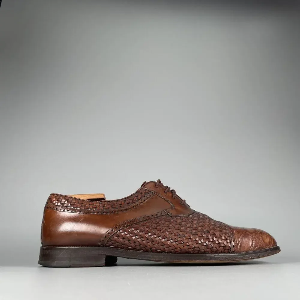 Mezlan Salinas Men's Size 9 Brown Croc Woven Leather Oxford Dress Shoes Lace Up